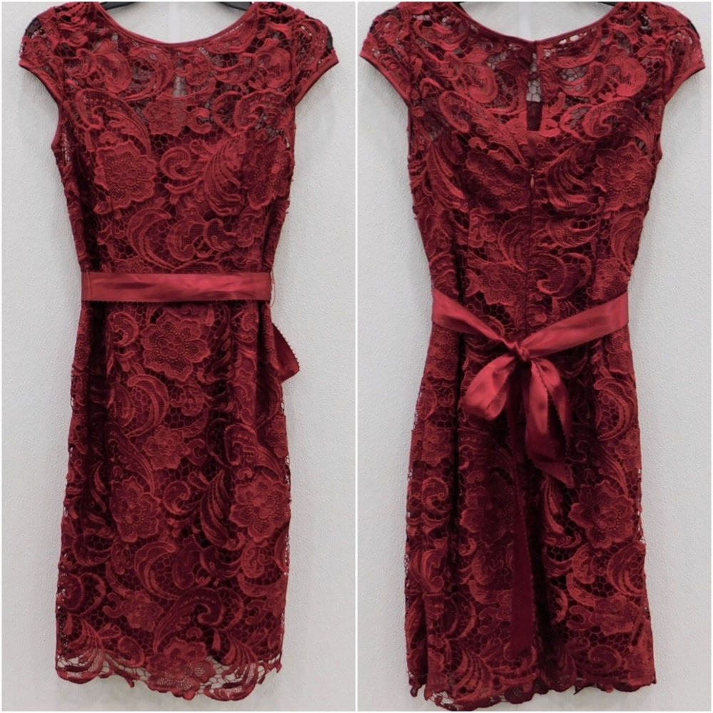 Adrianna Papell Rose Red Lace Illusion Party Dress XS - Picture 3 of 13